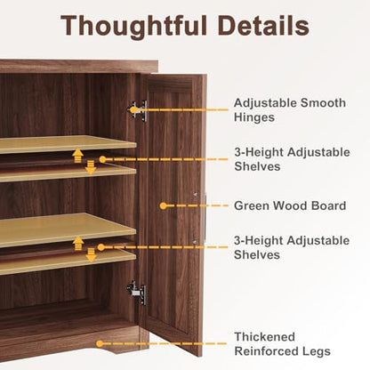 Fluted Sideboard Buffet Cabinet with Storage 55.59",Walnut, view 5