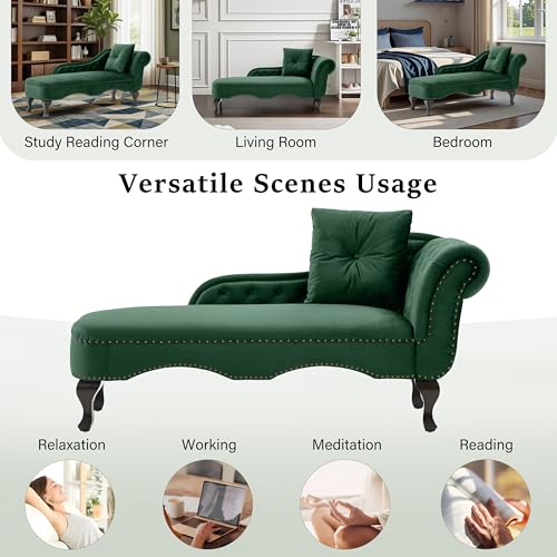 62'' Velvet Chaise Lounge Indoor with 1 Pillow and Nailhead Trim, view 7
