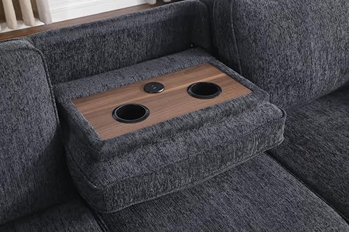 Modern Chenille Sofa Bed with Storage and Charging Ports, view 7
