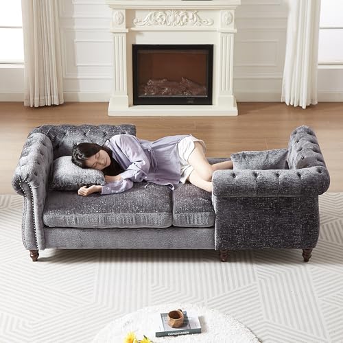 81" Chenille Face-to-face Chaise Lounge, Button Tufted Design Sofa, view 7