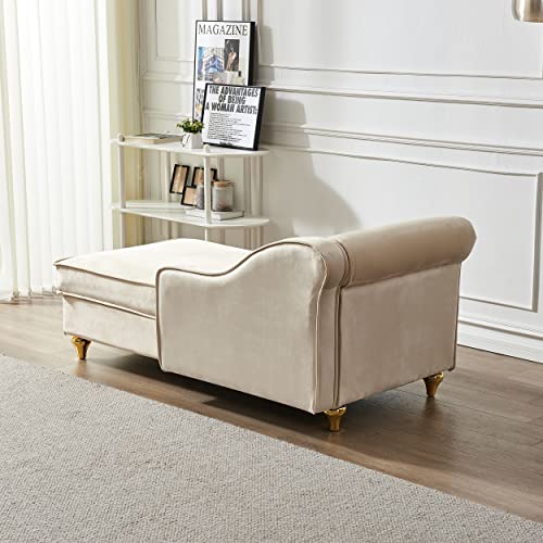 Modern Upholstery Chaise Lounge Chair with Storage Velvet (Beige), view 6