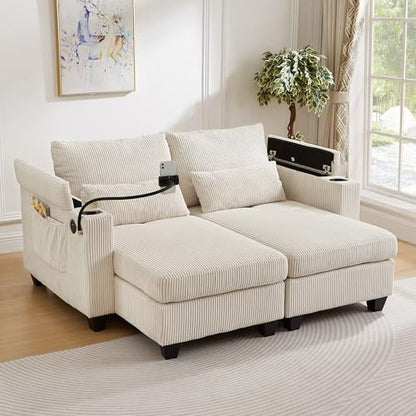 Modern 63" Convertible Chaise Lounge with USB Ports, Phone & Cup Holders, view 2