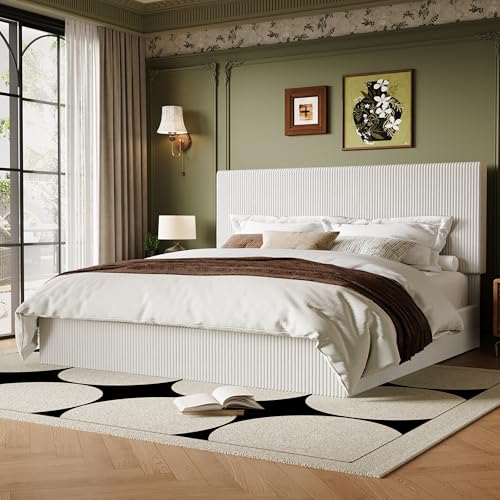 White Adjustable Corduroy King Bed Frame, view 4