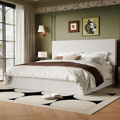 White Adjustable Corduroy King Bed Frame, view 4