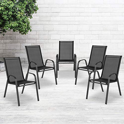Brazos Series Outdoor Stackable Patio Chairs with Flex Comfort Material, Stacking Outdoor Modern Sling Patio Chairs, Set of 5, Black