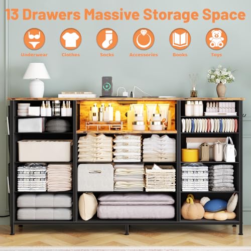 Dresser for Bedroom with 13 Drawers, 47 Inch Fabric Dresser, view 4