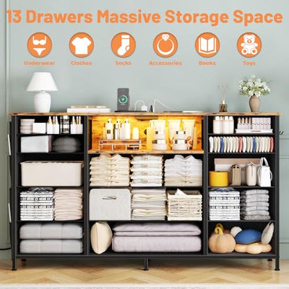 Dresser for Bedroom with 13 Drawers, 47 Inch Fabric Dresser, view 4