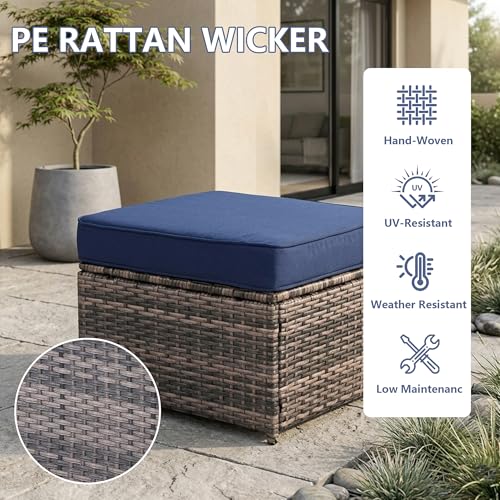 2 Piece Patio Sofa Ottomans with 4.3" Thick Cushions, view 6