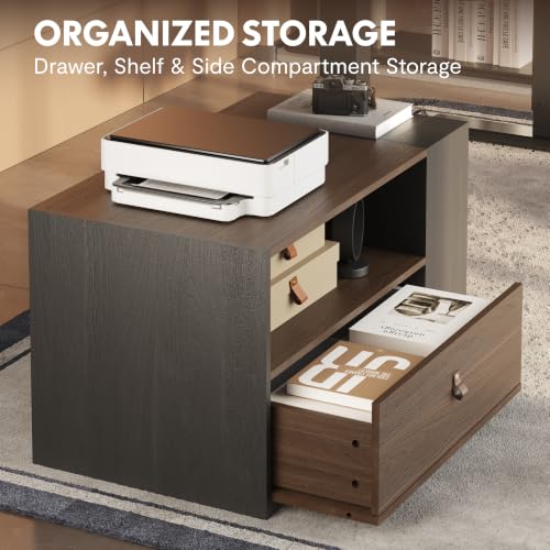 FLEXISPOT 63" L Shaped Standing Desk with Drawers, Black Walnut, view 4