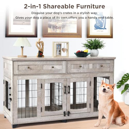 Dog Crate Furniture with Drawer, view 3
