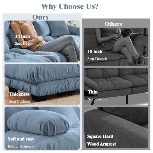 Oversized Modular Velvet Sectional Cloud Sofa Couch with Movable Ottoman,Corner Sofa with Comfortable Armrests, Deep Seat, Convertible L or U Shaped Couch (Sky-Light Blue, 4 Seat + 2 Ottoman)