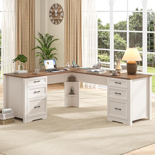 Wood L Shaped Executive Desk with 6 Drawers, view 8