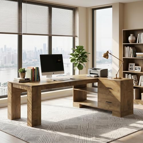 78.7" L Shaped Office Desk with Drawers, view 5