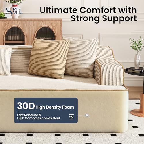 104" Cloud Sectional Sofa, Modern L-Shaped Couch with Deep Seat, Compressed Couches for Apartment Living Room, No Assembly Required, Corduroy, Beige