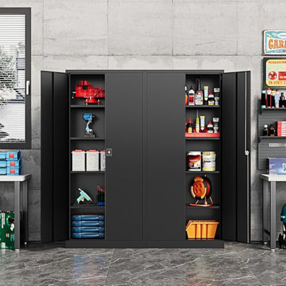 Metal Storage Cabinet-71” Tall Steel File Cabinets with Lockable Doors and Adjustable Shelves-Black Steel Storage Cabinet for Home,Kitchen, School, Office, Garage