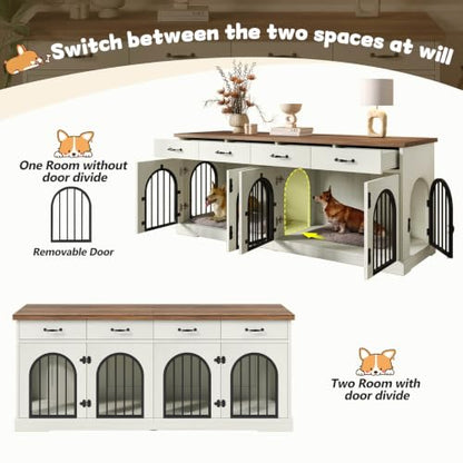 70'' Double Dog Crate Furniture, Indoor Dog Kennel TV Stand,White, view 5