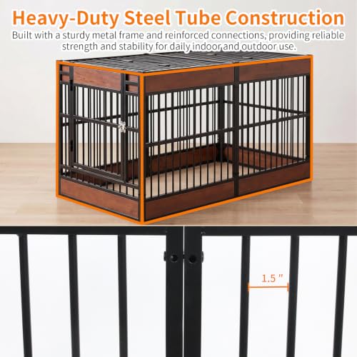 Furniture Style Dog Crate, 55" Large Wooden Metal Dog Kennel, view 5