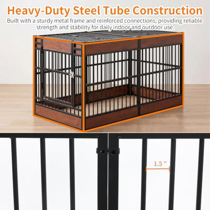 Furniture Style Dog Crate, 55" Large Wooden Metal Dog Kennel, view 5