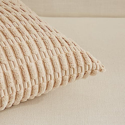 Fancy Homi 4 Packs Decorative Throw Pillow Covers for Living Room Couch Bed, Modern Farmhouse Boho Home Décor Accent Cushion Case, 18" x 18", Neutral
