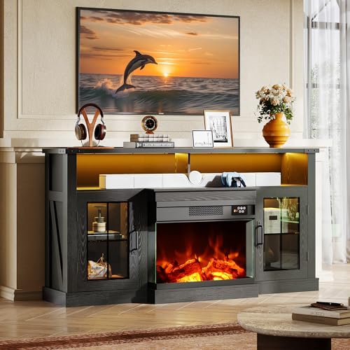 3-Sided Glass Electric Fireplace TV Stand for 65 Inch TV, view 4