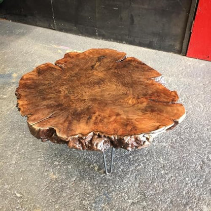 Unique Live Edge Crosscuts Epoxy Resin Coffee Table, 30 x 30 Inches, Customizable Color