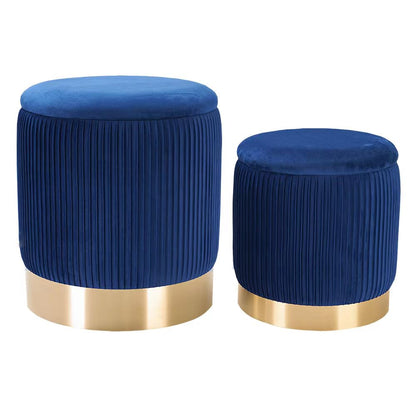 Blue Round Ottoman with Storage Set of 2 Upholstered Velvet Vanity Stool for Living Room Small Ottoman Coffee Table with Removable Lid Foot Stool for Living Room, Bedroom, Hallway, Assembly Free