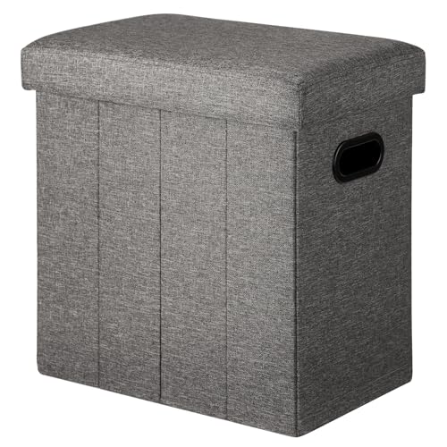 Ottoman with Storage Collapsible Fabric - Footrest Foot Stool for Room, Slim Tall Folding Ottoman Furniture with Handles Lid Toy Chest Linen - Gray - 16.5x16.5x10.6in