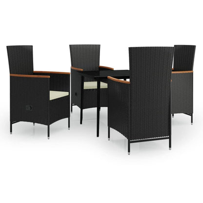 Black and Cream White Adjustable Backrest Outdoor Dining Set with 31.5 Inch Square Patio Table and PE Rattan Garden Furniture
