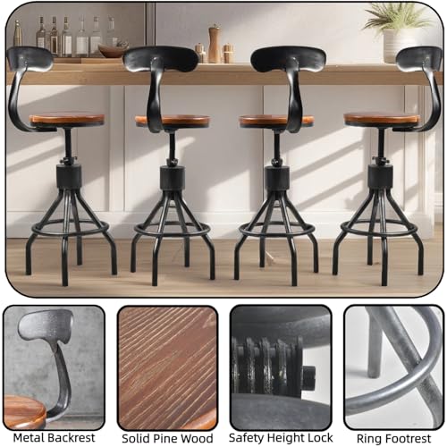 Industrial Bar Table with Set of 4 Bar Stools with Back Rustic 5 Pieces Dining Table Set for Kitchen Vintage Rectangle Pub Table with Chairs for Office Meeting Room