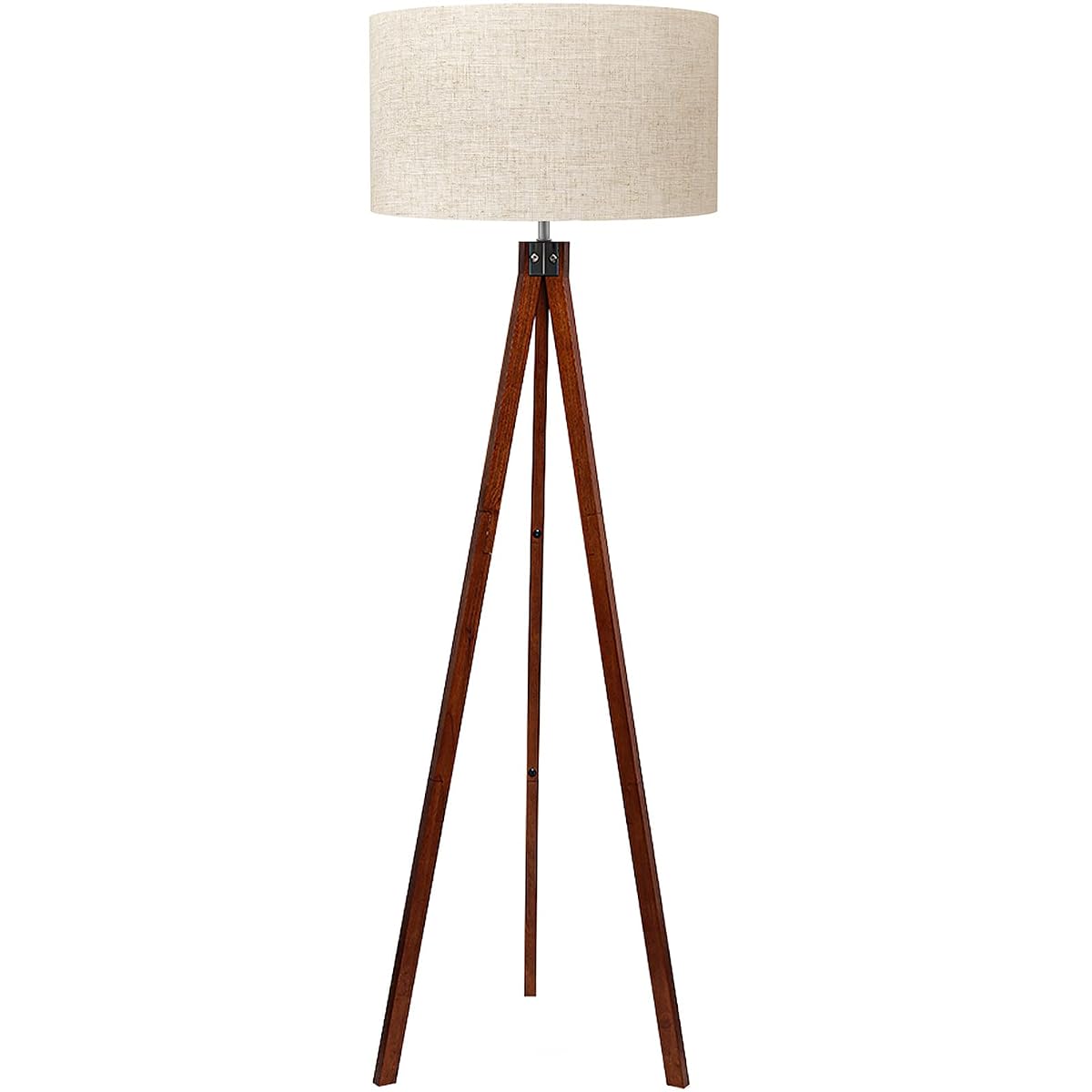 Wood Tripod Floor Lamp, Mid Century Standing Lamp, Modern Design Studying Light for Living Room, Bedroom, Study and Office, Flaxen Linen Shade with E26 Base Brown