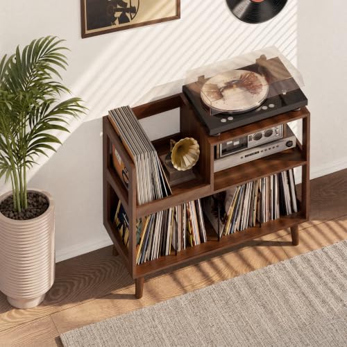 Record Player Stand with Vinyl Storage, Mid-Century Turntable Stand, Walnut, view 8