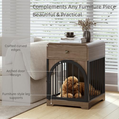 Dog Crate Furniture, Wooden Dog Crate House with Drawer, view 4