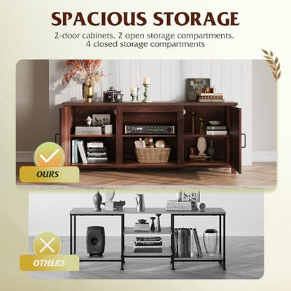 Modern Farmhouse TV Stand for TVs up to 65", Entertainment Center with X-Shaped Barn Doors, Large Storage Media TV Console with Adjustable Shelves & Cable Holes for Living Room, Brown