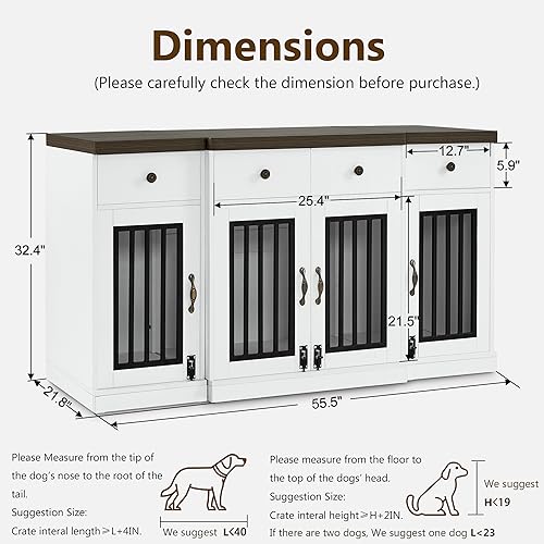 55.5" Wooden Dog Crate Furniture with 4 Drawers 1872 White and Brown, view 4