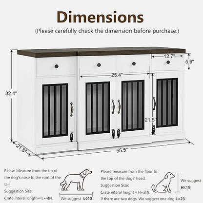 55.5" Wooden Dog Crate Furniture with 4 Drawers 1872 White and Brown, view 4