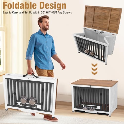 Dog Crate Furniture, Wooden Dog Cage for Small, Medium Dogs White, view 3