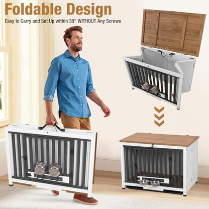 Dog Crate Furniture, Wooden Dog Cage for Small, Medium Dogs White, view 3