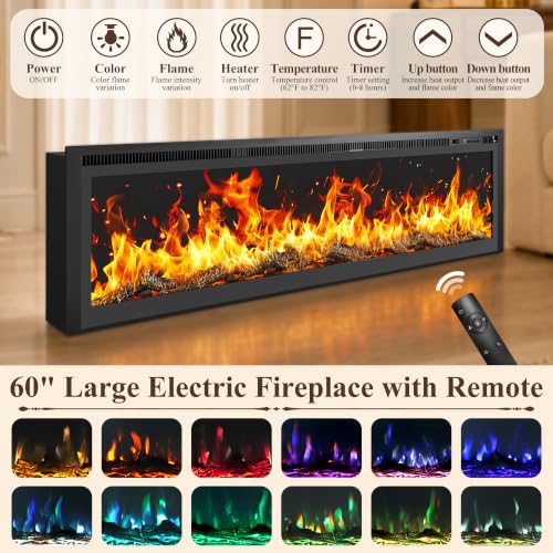 95" Fireplace Farmhouse TV Stand with 60" Electric Fireplace w Remote,Brown, view 6