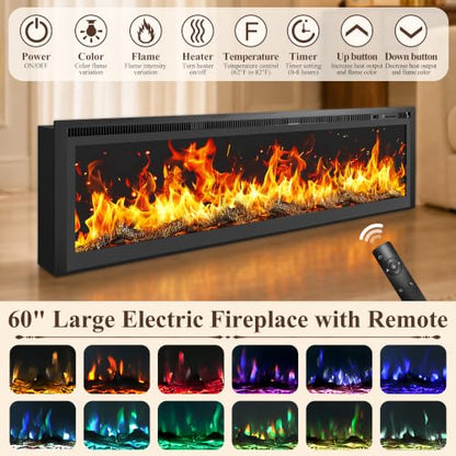 95" Fireplace Farmhouse TV Stand with 60" Electric Fireplace w Remote,Brown, view 6