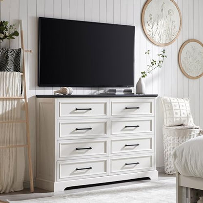 Farmhouse 8 Drawers Dresser Chests for Bedroom, Antique White, view 4