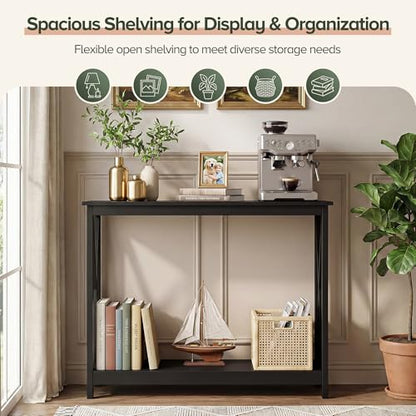 Sofa Side Console Table with 2 Storage Shelves Narrow Accent Table for Entryway/Hallway/Living Room, 39.3in L x 11.8in W x 31.6in H, Black