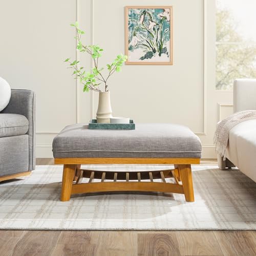 Nash Modern Farmhouse Large Oversized Linen Ottoman, Dark Grey