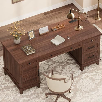 60 Inch Farmhouse Computer Desk with Charging Station & File Cabinet, view 2