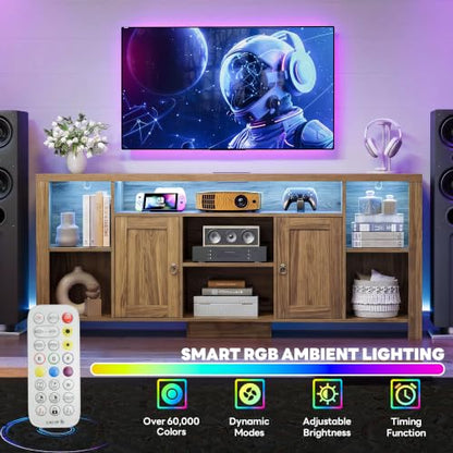 70" TV Stand for TVs up to 80", LED Entertainment Center, Oak Brown, view 6