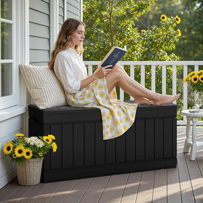 78 Gallon Outdoor Deck Box Large Resin Storage Box for Patio Furniture Cushions and Garden Tools (Black)