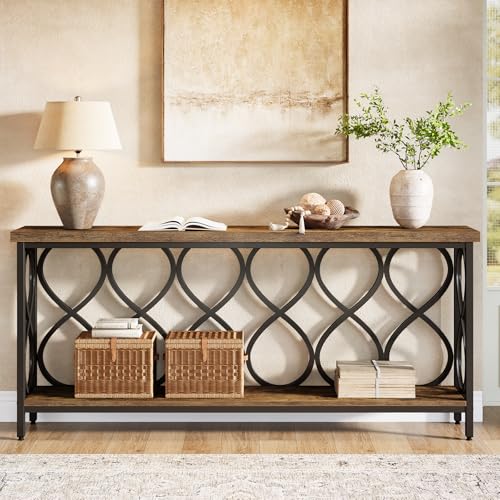 Tribesigns 70.9" Long Console Table, 2-Tier Industrial Sofa Table Behind Couch, Narrow Entryway Accent Tables for Hallway, Foyer