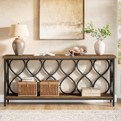 Tribesigns 70.9" Long Console Table, 2-Tier Industrial Sofa Table Behind Couch, Narrow Entryway Accent Tables for Hallway, Foyer
