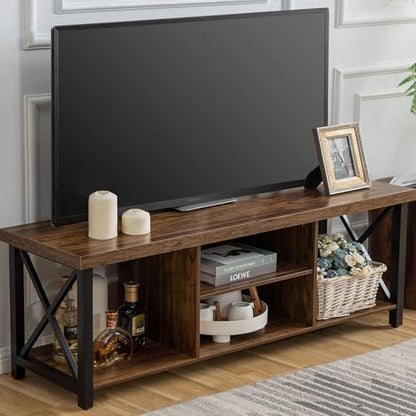 TV Stand for TV up to 65 Inches, TV Cabinet with Open Storage, TV Console Unit with Shelving for Living Room, Entertainment Room, Rustic Brown