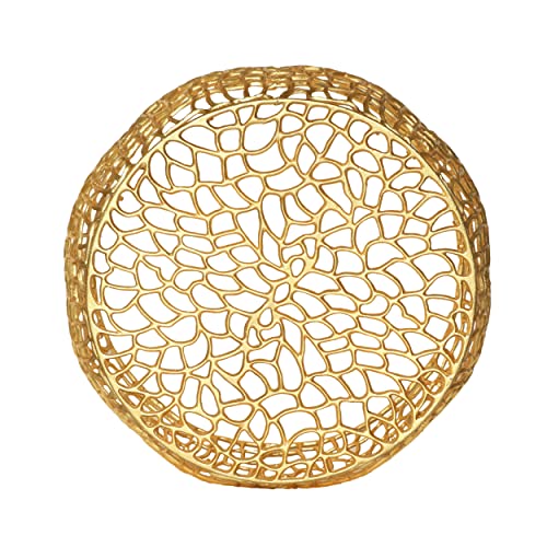 Aluminum Round Coffee Table, Mesh Round Cocktail Table Accent Center Table for Living Room, Gold