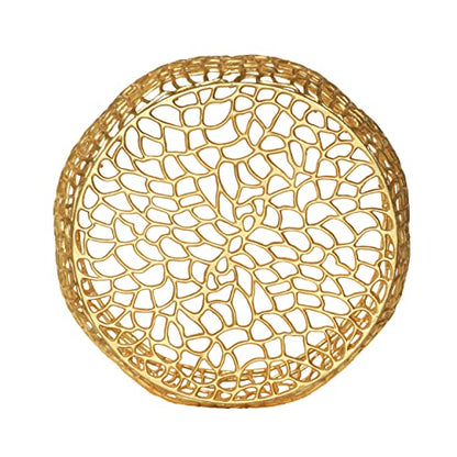 Aluminum Round Coffee Table, Mesh Round Cocktail Table Accent Center Table for Living Room, Gold